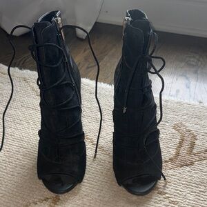 Sam Edelman Black Lace-Up Peep-Toe Ankle Boots